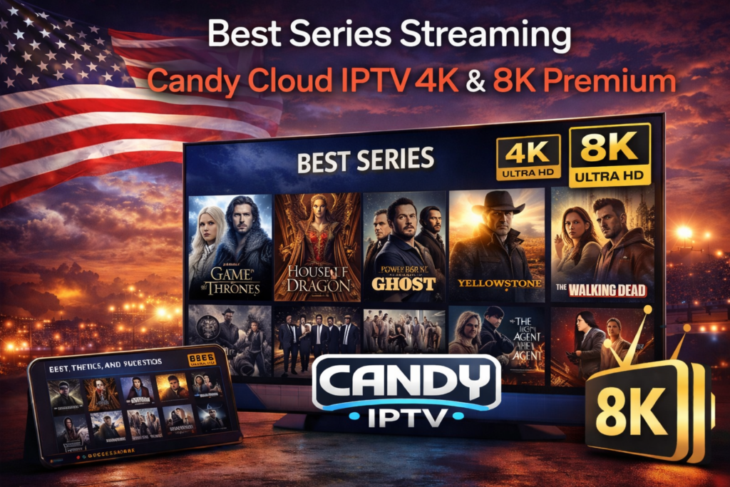 The Best series streaming on Candy Cloud IPTV showing ultra HD 4K and 8K premium TV series library