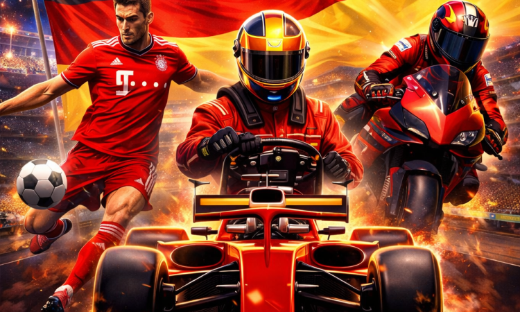 Live sport in Germany featuring Bundesliga football, Formula 1 and MotoGP with German flag in Ultra HD 4K and 8K streaming using Candy Cloud IPTV premium service